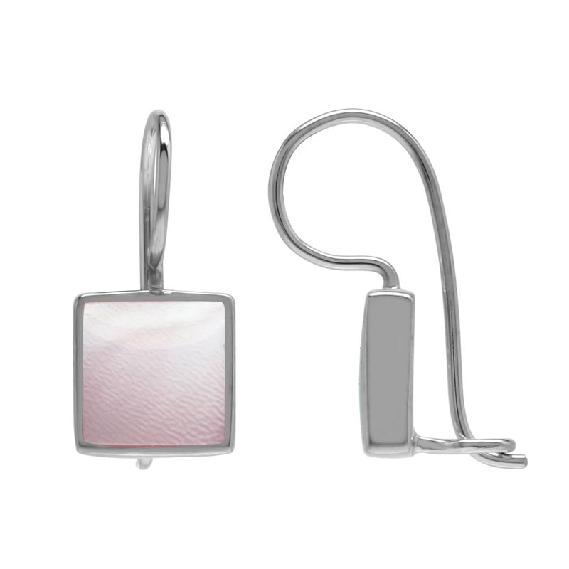 Silvershake 9 mm Square Pink Mother Of Pearl Shell Inlay 925 Sterling Silver Basic Hook Lock Earrings - Image 1